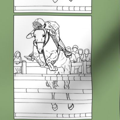 EQ_6013_B Equestrian horse show jumping on artichoke green