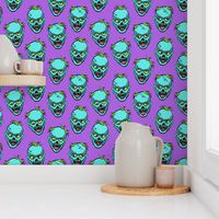 (small scale) zombies - teal on purple - halloween C18BS