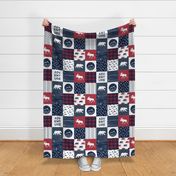 Happy Camper || Wholecloth Quilt Top - navy and red C18BS