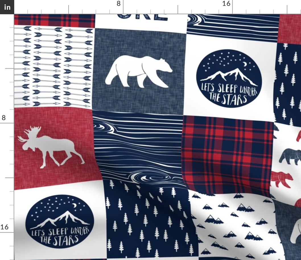 Happy Camper || Wholecloth Quilt Top - navy and red C18BS