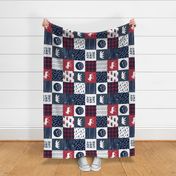 Happy Camper || Wholecloth Quilt Top - navy and red (90) C18BS
