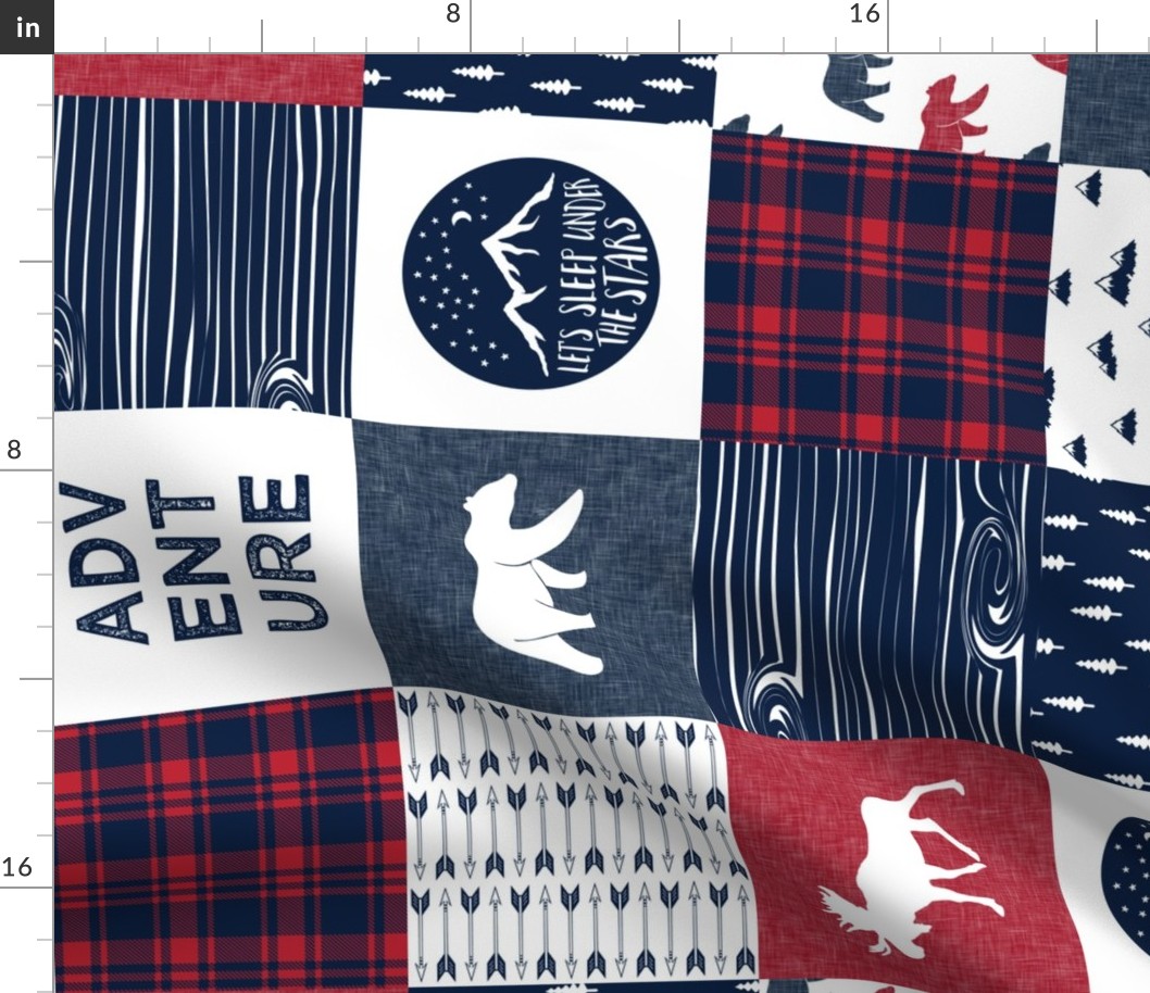 Happy Camper || Wholecloth Quilt Top - navy and red (90) C18BS