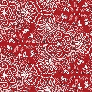 Hand-Drawn Symmetric Red Floral 