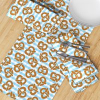 Pretzels on a blue and white checkered background