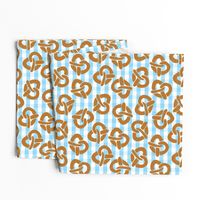 Pretzels on a blue and white checkered background