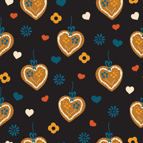 Gingerbread hearts on black