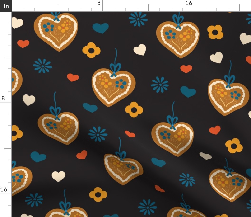 Gingerbread hearts on black