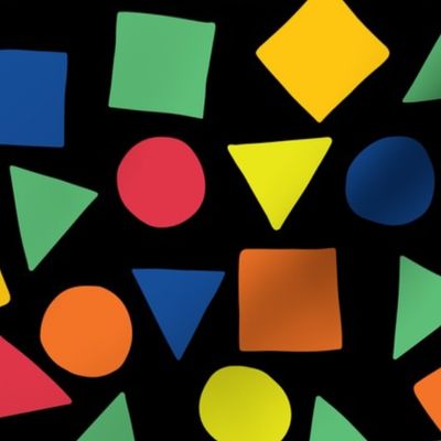 Geometric rainbow shapes on black background