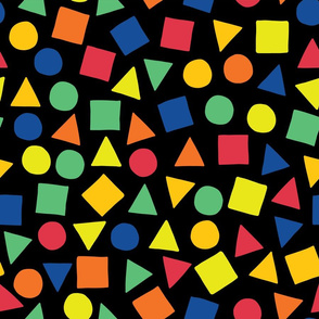 Geometric rainbow shapes on black background