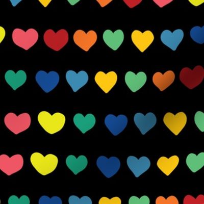 Rainbow doodle hearts on black
