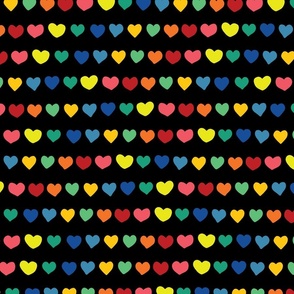 Rainbow doodle hearts on black