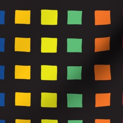 Black grid over rainbow squares