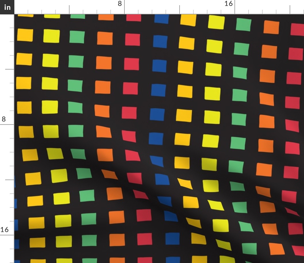Black grid over rainbow squares