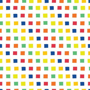 White grid over rainbow squares