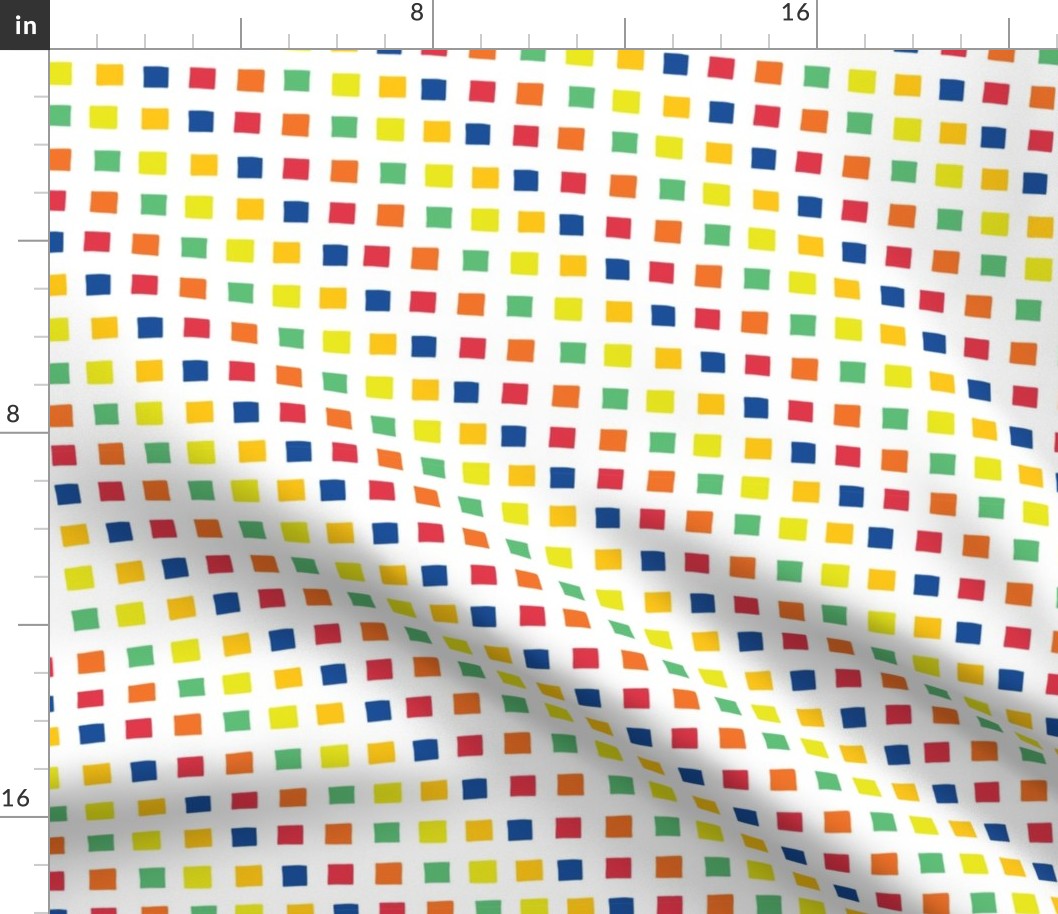 White grid over rainbow squares