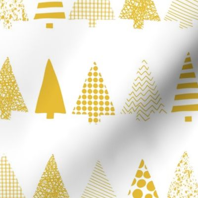 Golden textured Christmas tree silhouettes on white