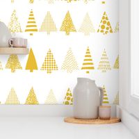 Golden textured Christmas tree silhouettes on white