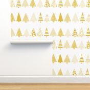 Golden textured Christmas tree silhouettes on white