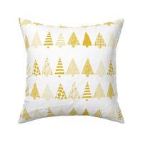 Golden textured Christmas tree silhouettes on white