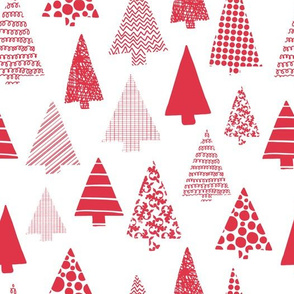 Red textured Christmas tree silhouettes on white
