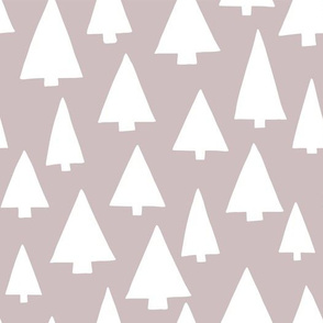Silhouettes of white Christmas trees on pinkish gray