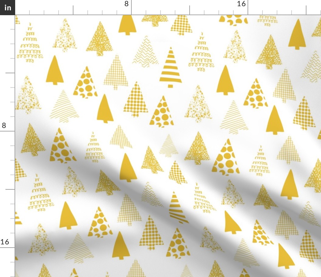 Golden textured Christmas tree silhouettes on white