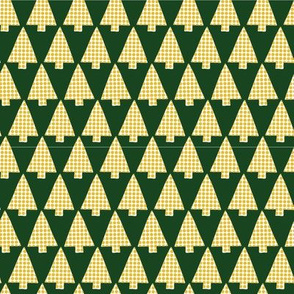 Golden and white textured Christmas tree silhouettes on dark green