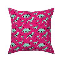 Cool Scandinavian kids dino friends dinosaur pattern girls fuchsia pink mint