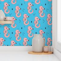 Sea horse baby geometric ocean sea life illustration design blue blush pink Small