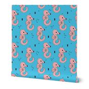 Sea horse baby geometric ocean sea life illustration design blue blush pink Small