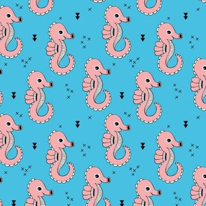 Sea horse baby geometric ocean sea life illustration design blue blush pink Small