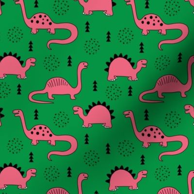 Adorable quirky dino illustration geometric dinosaur animals for kids black and white girls green pink SMALL