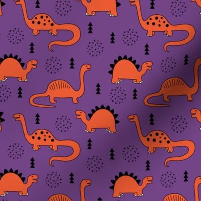 Adorable quirky dino illustration geometric dinosaur animals for kids black and white girls orange purple SMALL