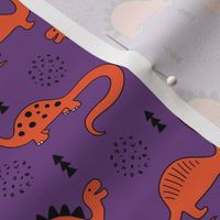 Adorable quirky dino illustration geometric dinosaur animals for kids black and white girls orange purple SMALL