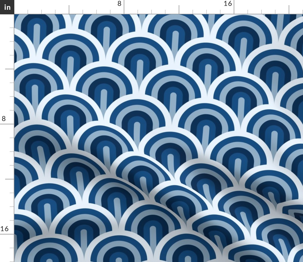 Classic blue Art Deco waves Wallpaper