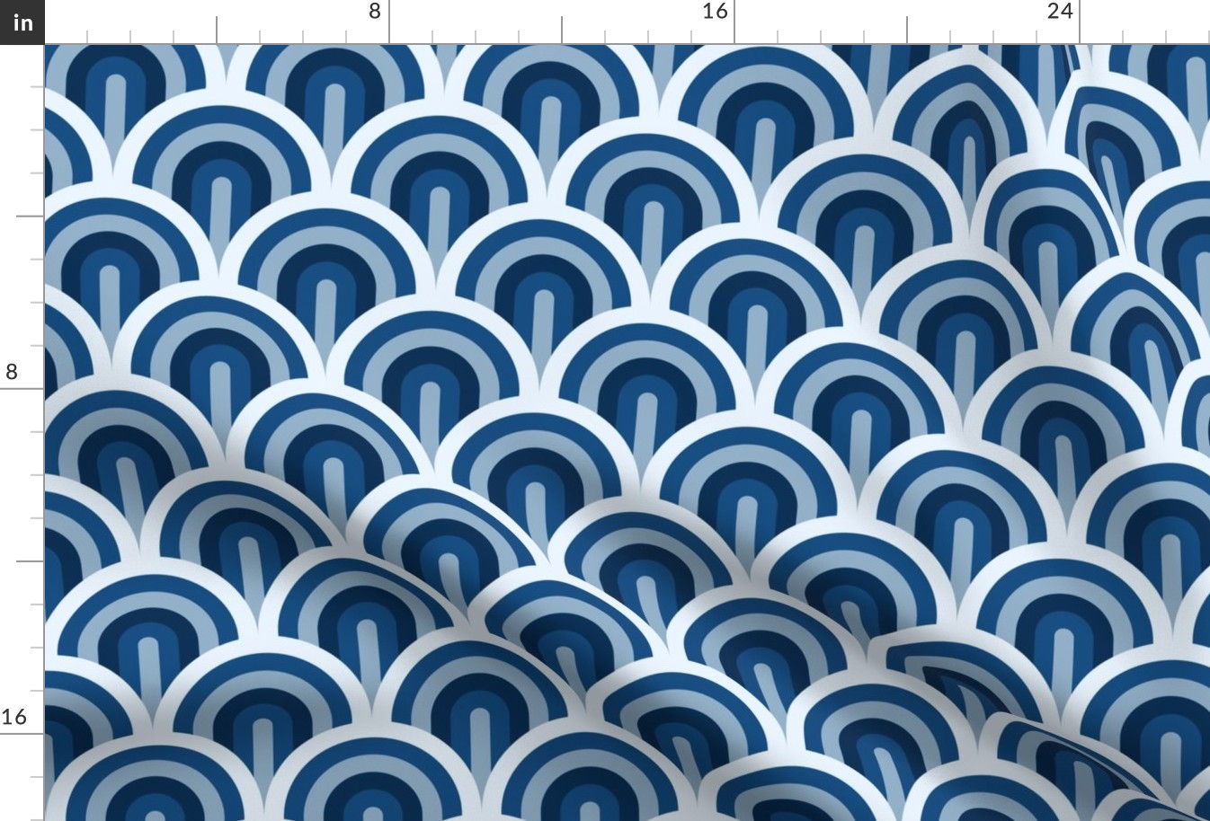 Classic blue Art Deco waves Wallpaper