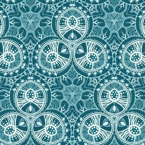 White lace on dark turquoise background