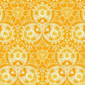 White lace on yellow background