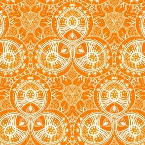 White lace on orange background