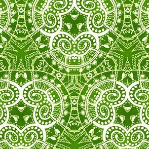 White lace on green background