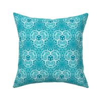 White lace on a bright light blue background