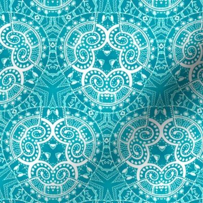 White lace on a bright light blue background