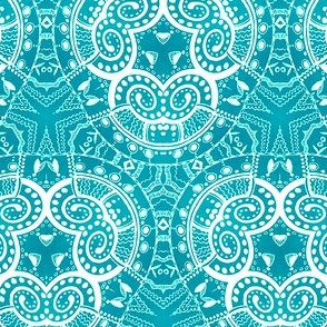 White lace on a bright light blue background