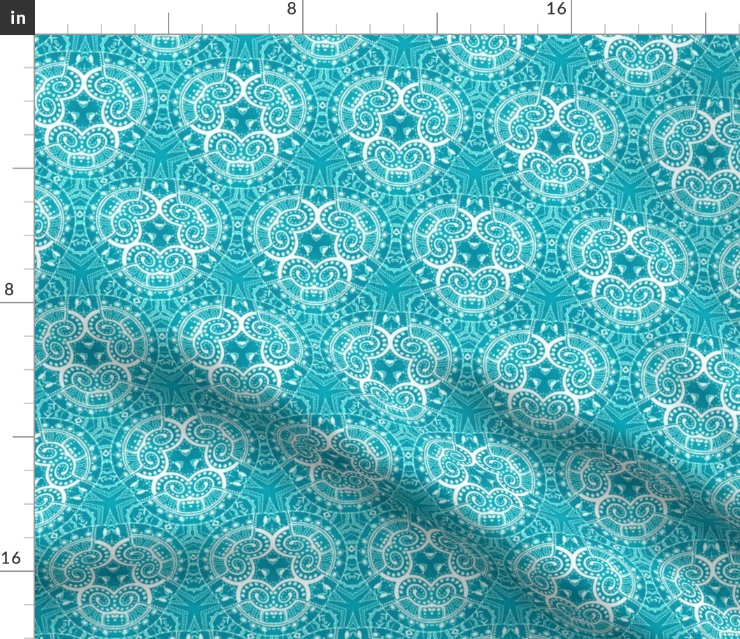 White lace on a bright light blue background