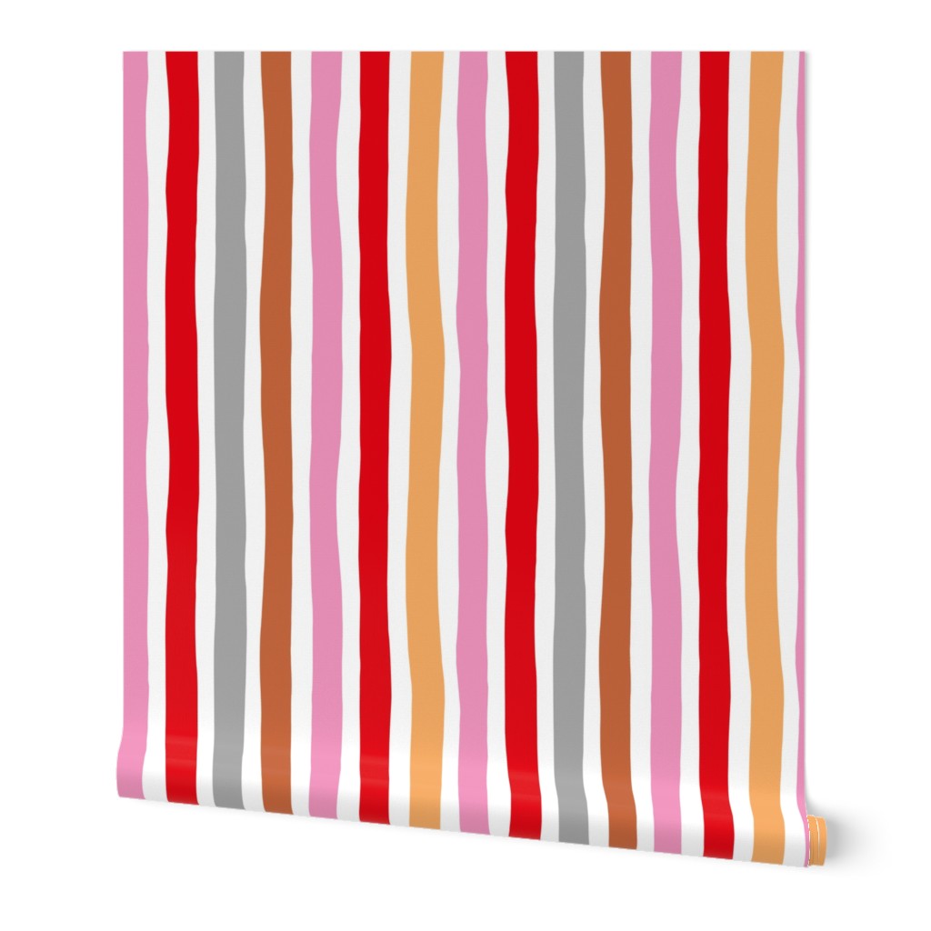 Rainbow beams abstract vertical stripes trend colorful modern minimal design girls summer autumn pink copper red  SMALL