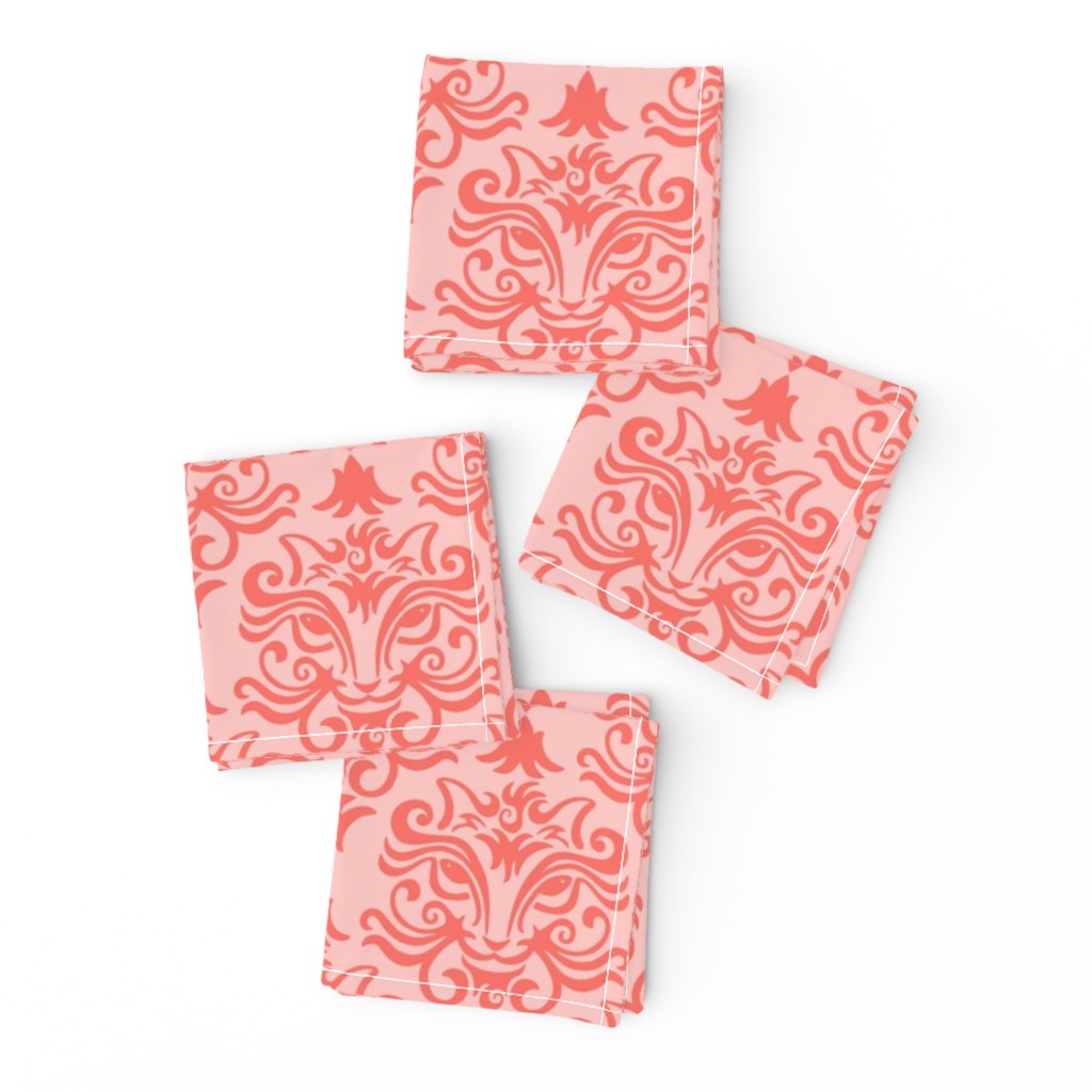 Cat Damask Coral and Blush