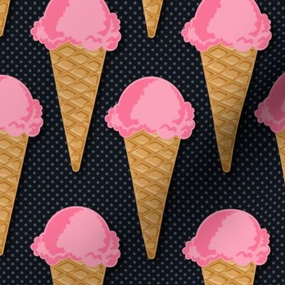 Ice Cream Cone Strawberry Black