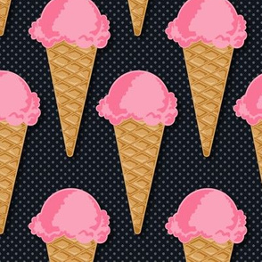 Ice Cream Cone Strawberry Black