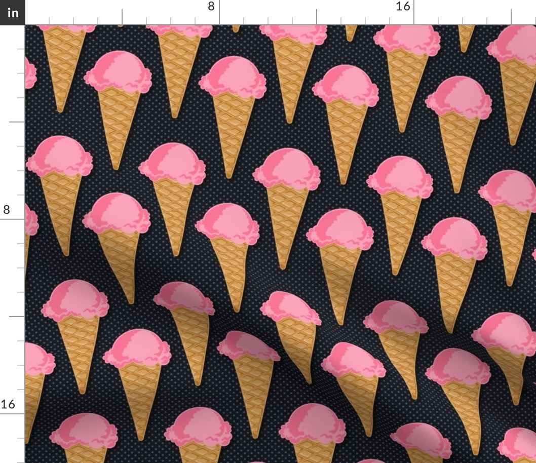 Ice Cream Cone Strawberry Black