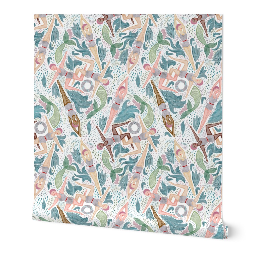 Retro Synchronized Swimmers Wallpaper | Spoonflower